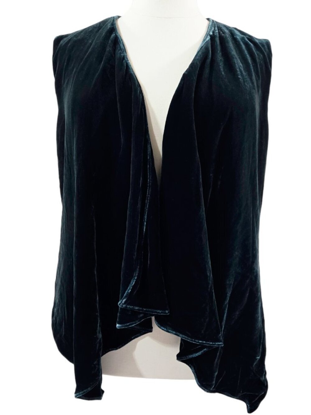 Coldwater Creek NWT Silk Blend Dark Teal Green Velvet Waterfall Vest Party